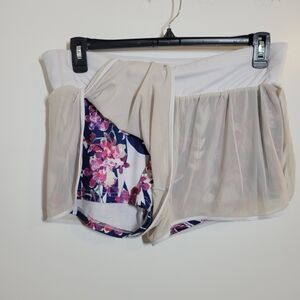 Fabletics Floral Athletic Shorts - White and Pink